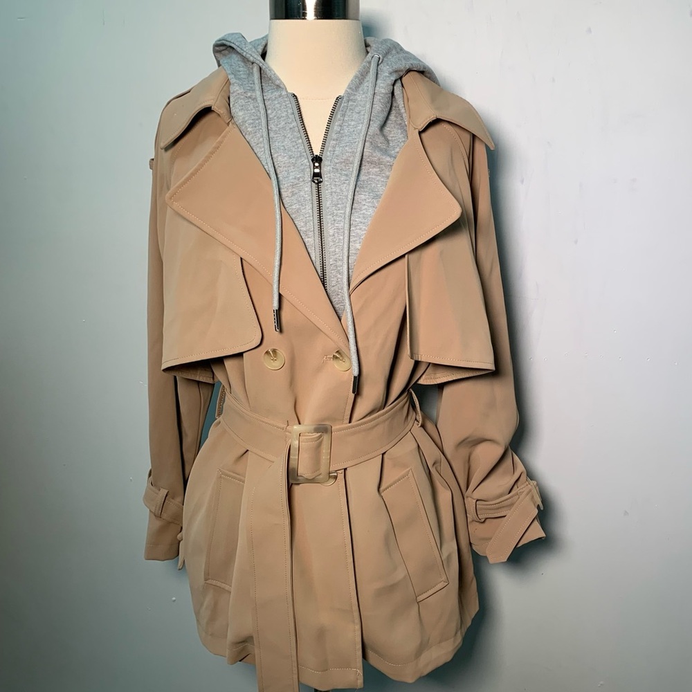 Cider NWT hooded trench coat khaki and gray hood size M